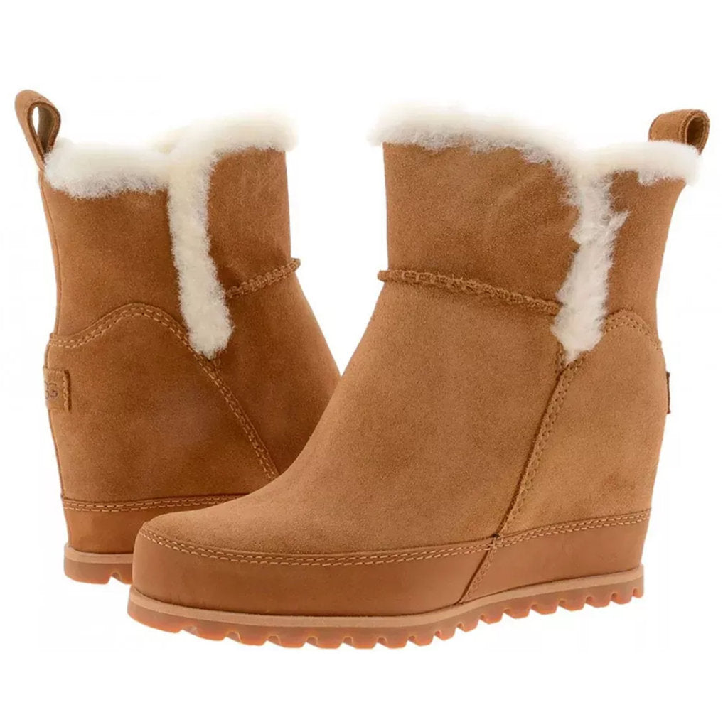 UGG Malvella Waterproof Suede Sheepskin Leather Women's Wedge Heel Boots#color_chestnut