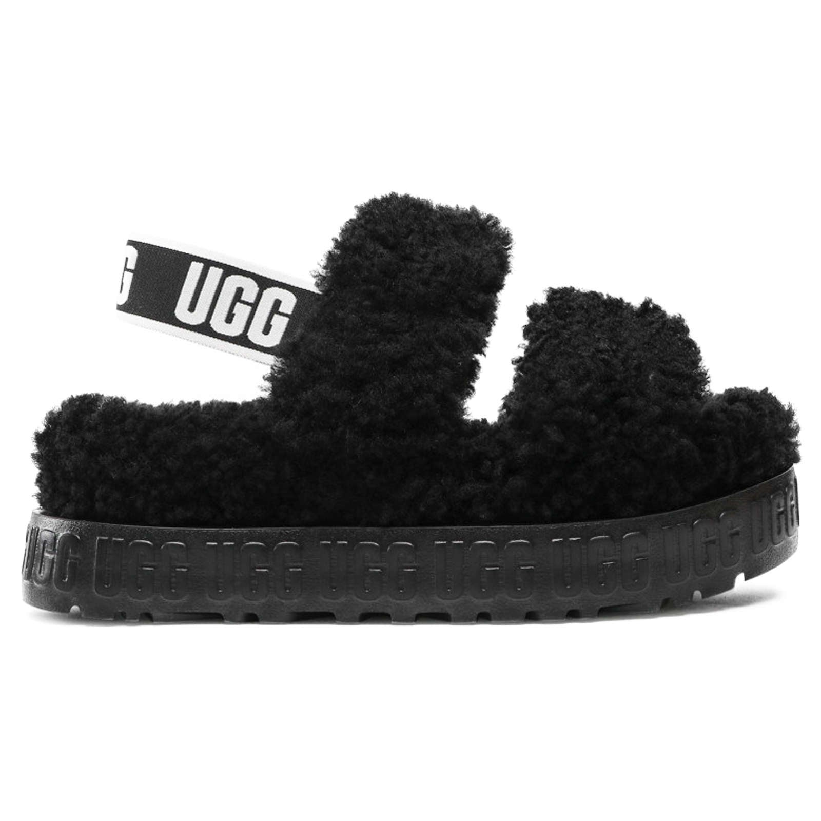 UGG Oh Fluffita Curly Sheepskin Women's Slide Sandals#color_black