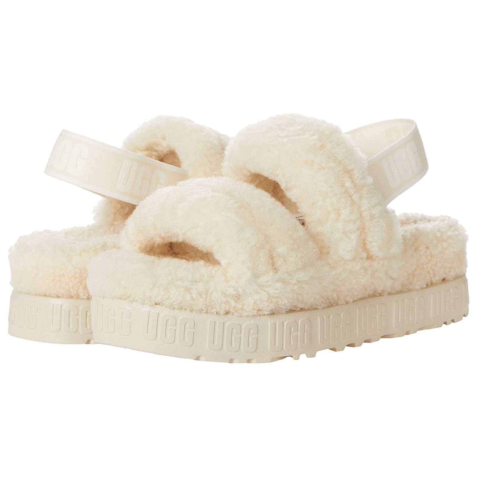 UGG Oh Fluffita Curly Sheepskin Women's Slide Sandals#color_natural