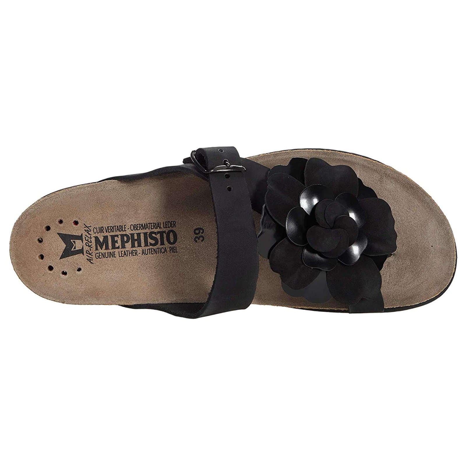 Mephisto Helen Flower Nubuck Womens Sandals#color_black