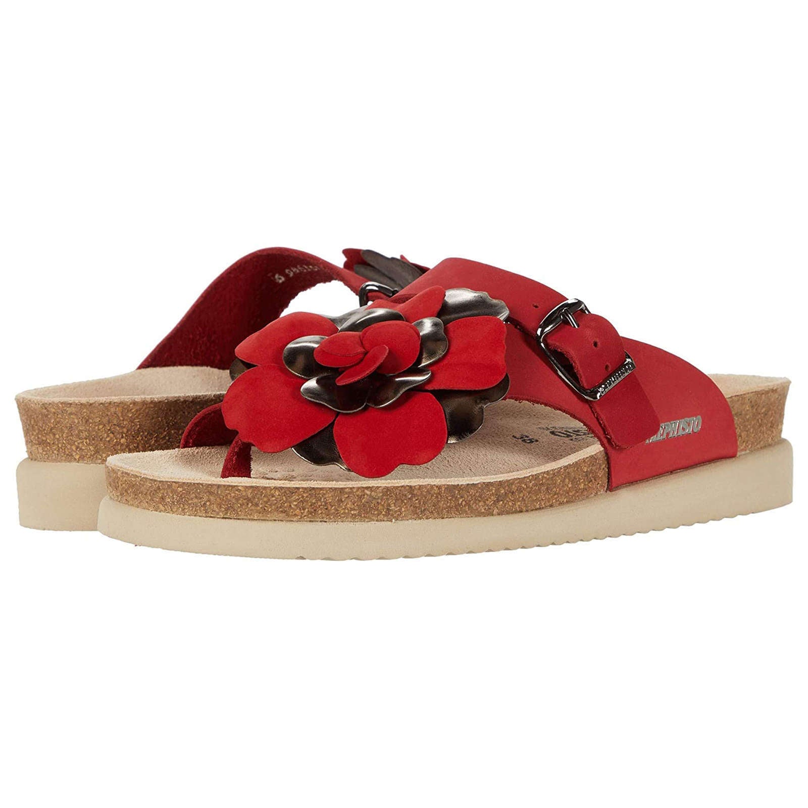 Mephisto Helen Flower Nubuck Womens Sandals#color_red