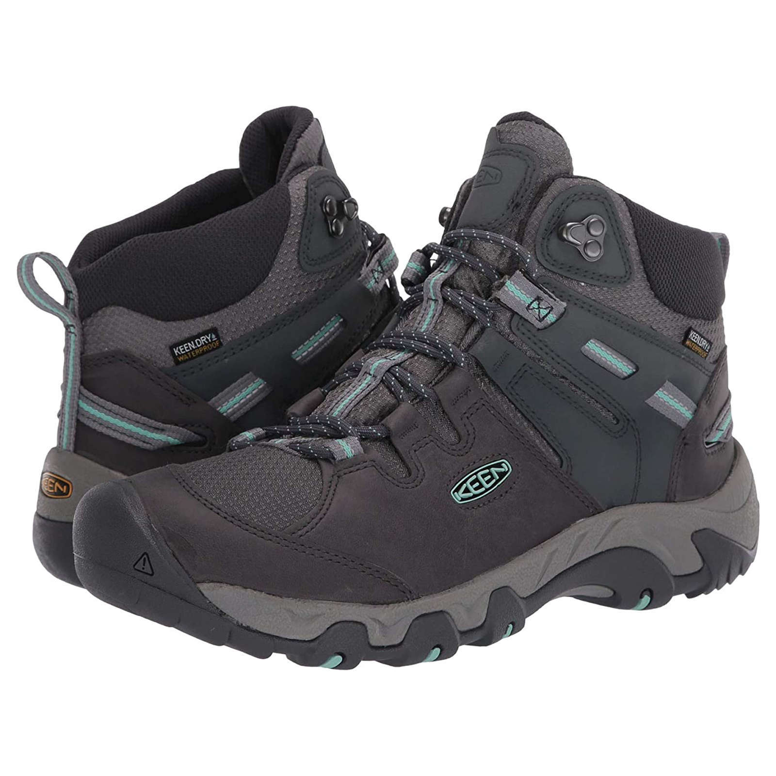 Keen Steens Mid Waterproof Leather Women's Hiking Boots#color_steel grey ocean wave