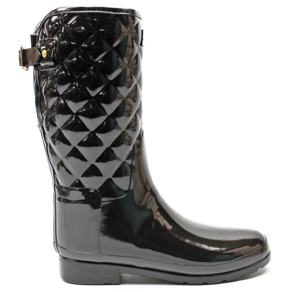 Hunter Refined Gloss Rubber Quilt Women's Short Wellington Boots#color_black