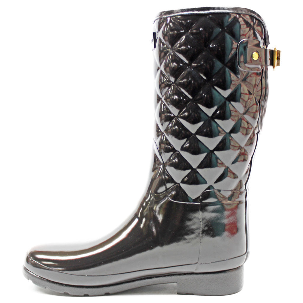 Hunter Refined Gloss Rubber Quilt Women's Short Wellington Boots#color_black