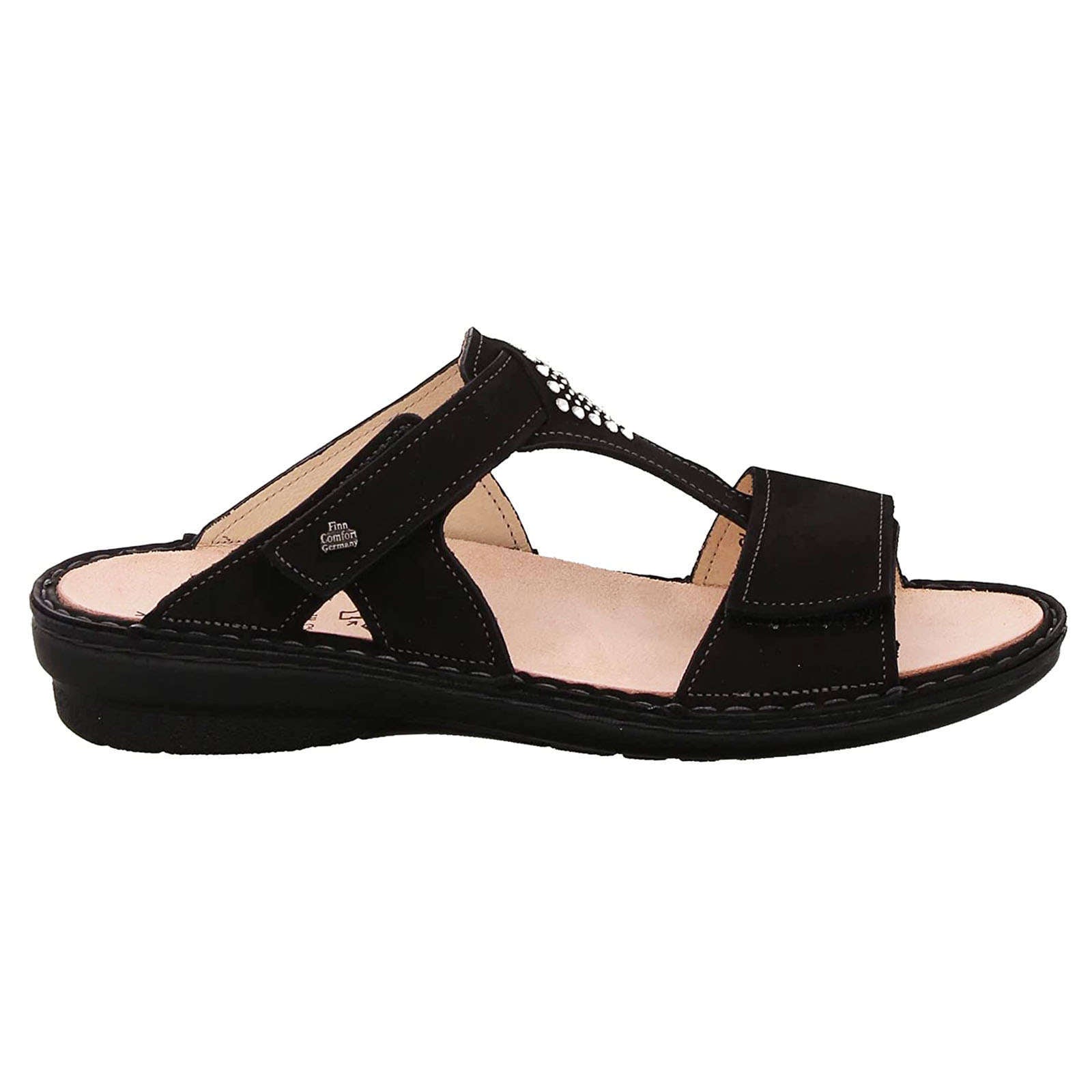 Finn Comfort Verin Nubuck Leather Women's Slip-On Sandals#color_black