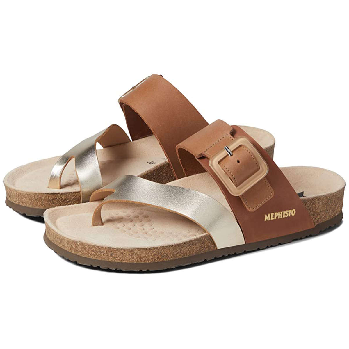 Mephisto Madeline Metallic Leather Womens Sandals#color_gold