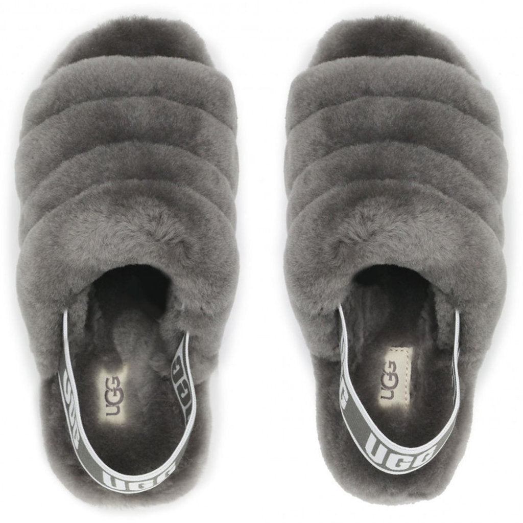 UGG Fluff Yeah Slide Suede Sheepskin Women's Sandals#color_charcoal