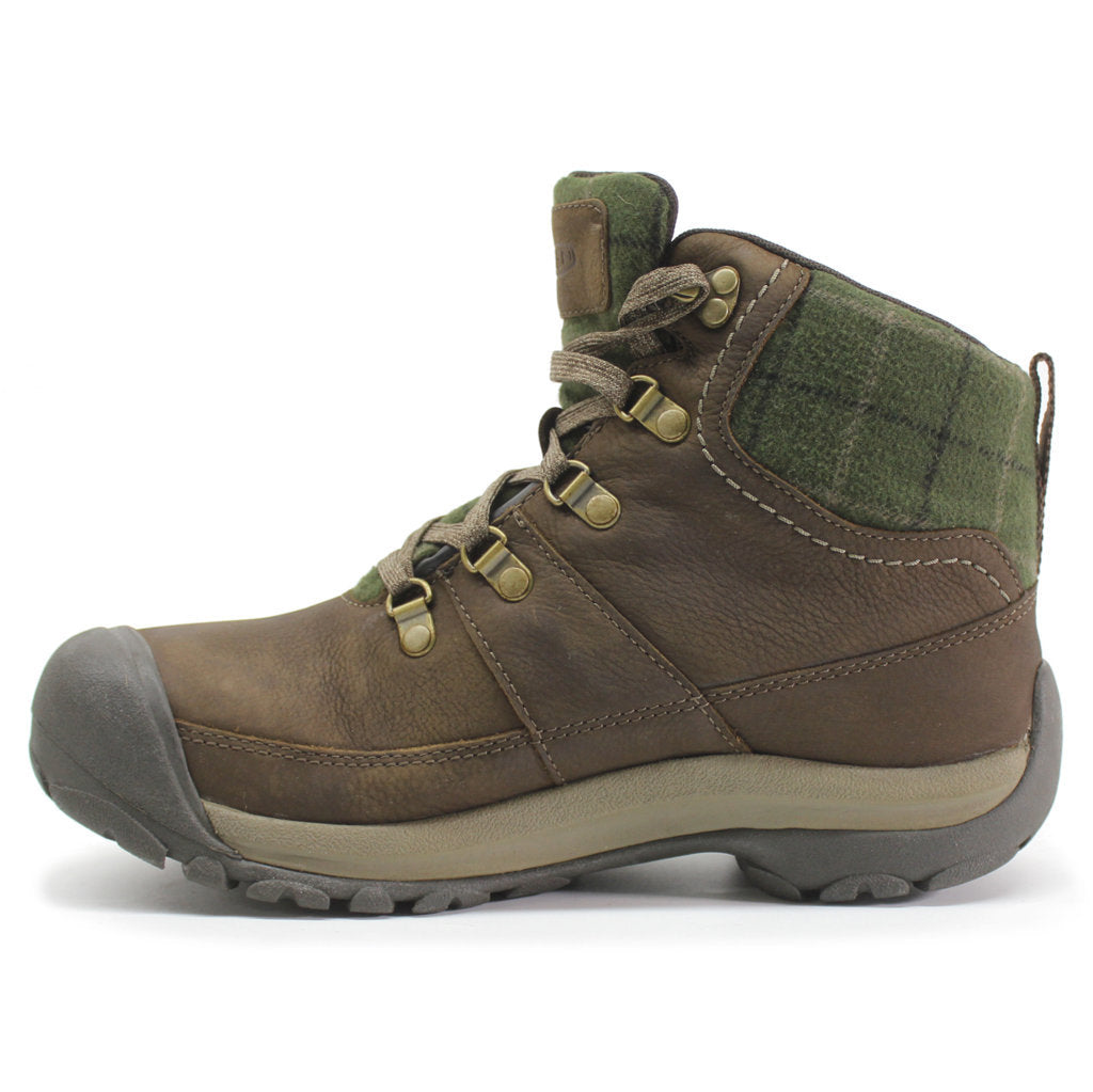 Keen Kaci III Mid Waterproof Leather & Textile Women's Snow Boots#color_dark earth green plaid