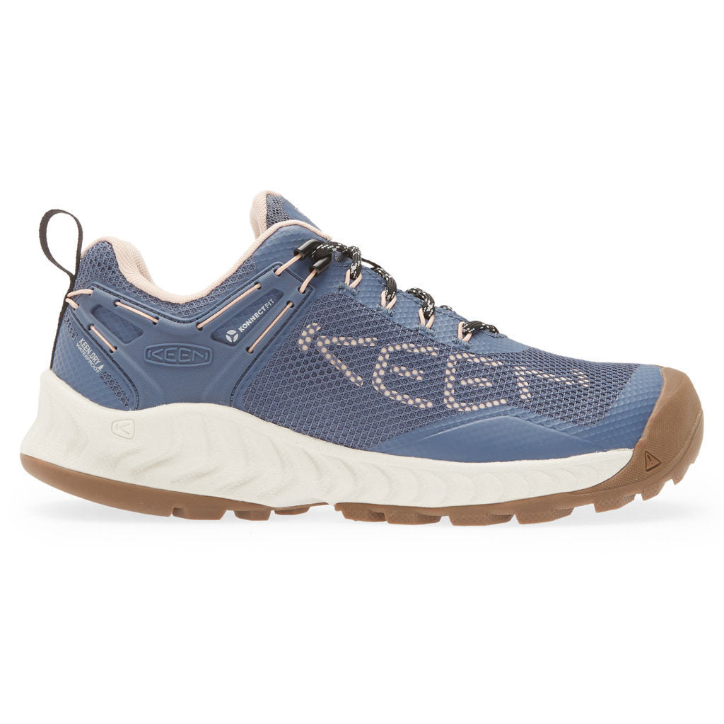 Keen NXIS EVO Mesh Women's Lightweight Waterproof Hiking Trainers#color_vintage indigo peachy keen