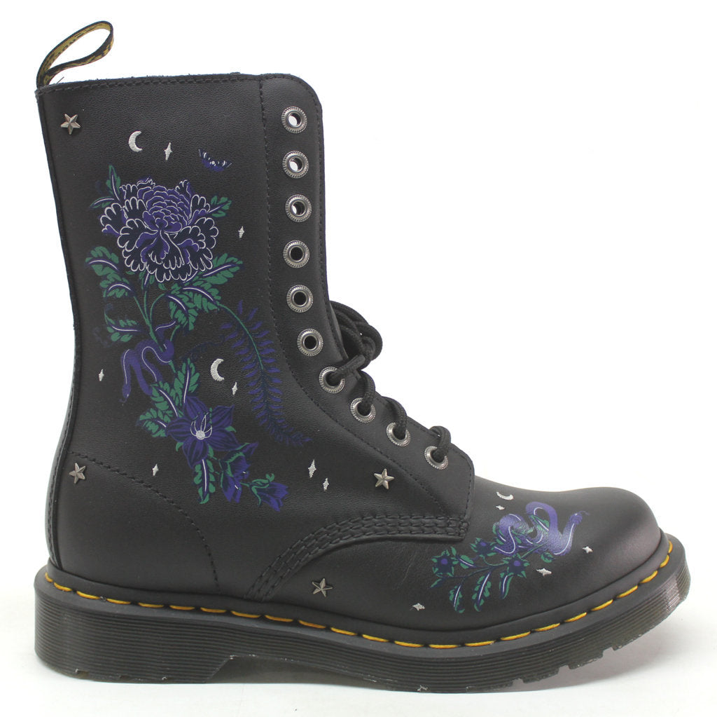 Dr. Martens 1490 Floral Smooth Leather Women's Mid-Calf Boots#color_black