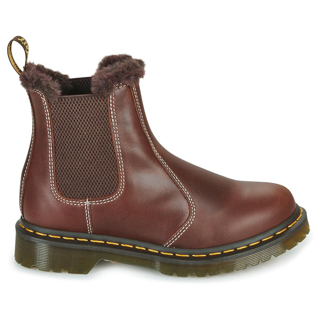 Dr. Martens 2976 Leonore Fur-Lined Bornished Leather Women's Chelsea Boots#color_dark brown