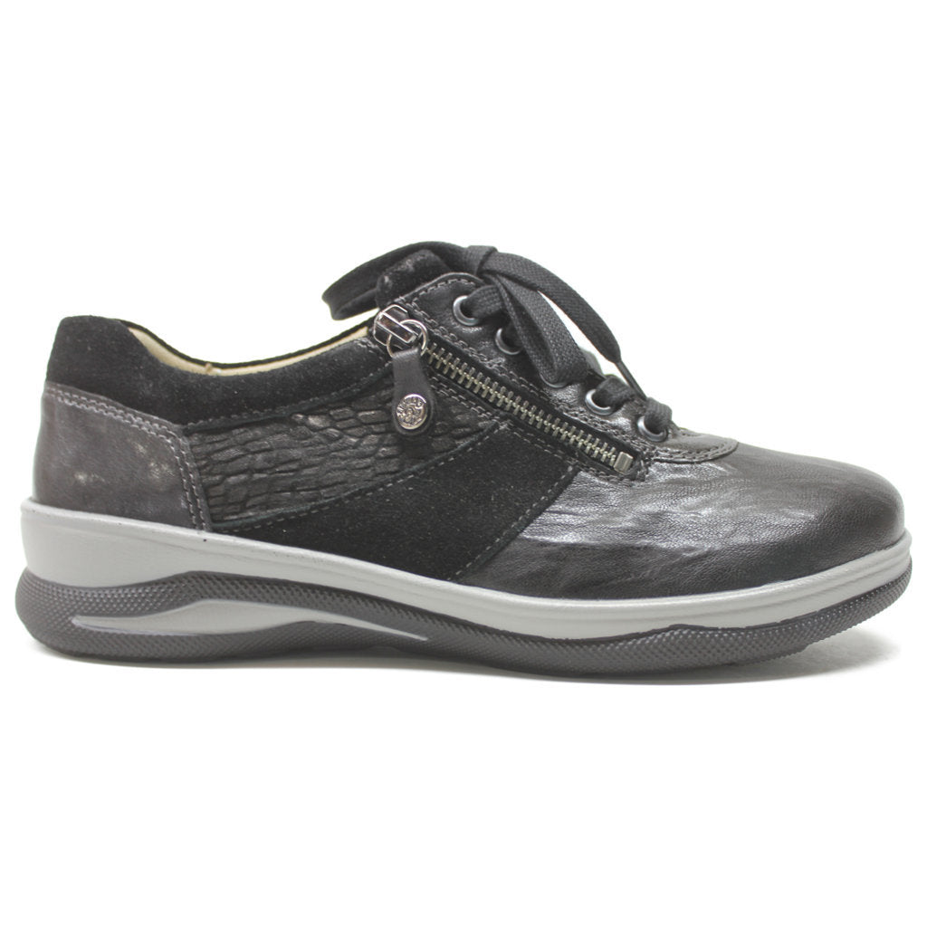 Fidelio Haley Leather Women's Low-top Zip & Lace Shoes#color_black