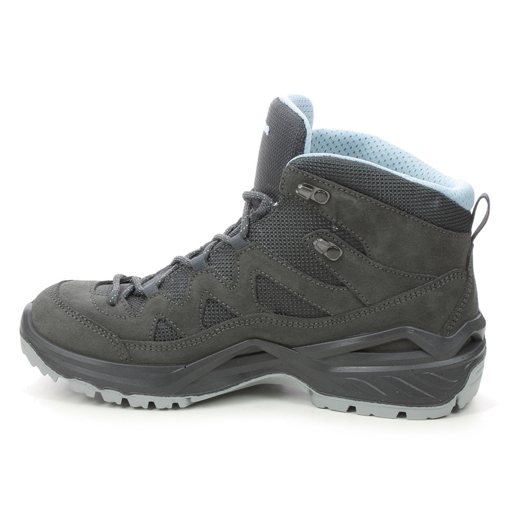 Lowa Sirkos Evo GTX Mid High Suede Textile Women's Waterproof Hiking Boots#color_anthracite ice blue