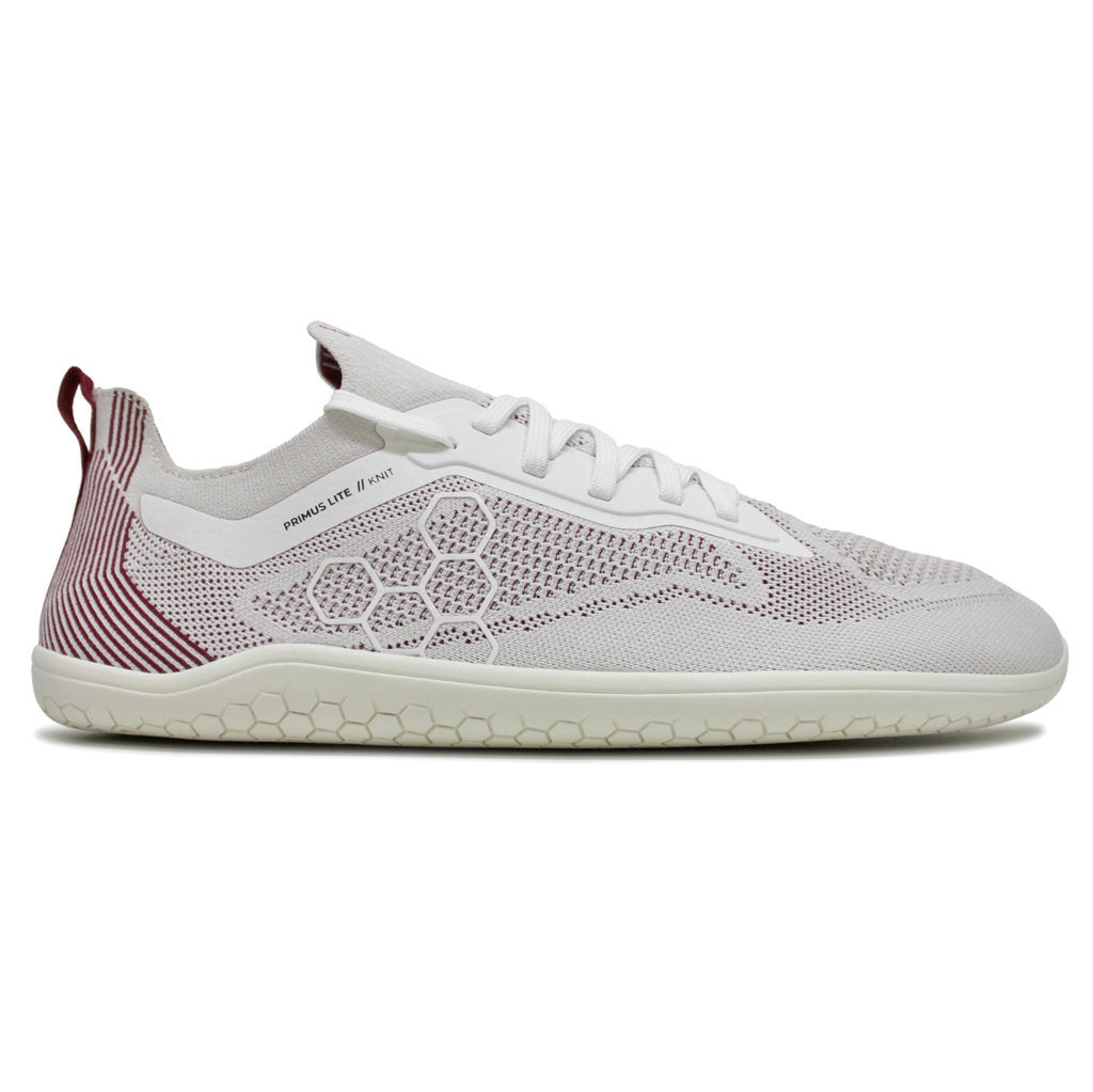 Vivobarefoot Primus Lite Knit Textile Synthetic Mens Trainers#color_off white burgundy