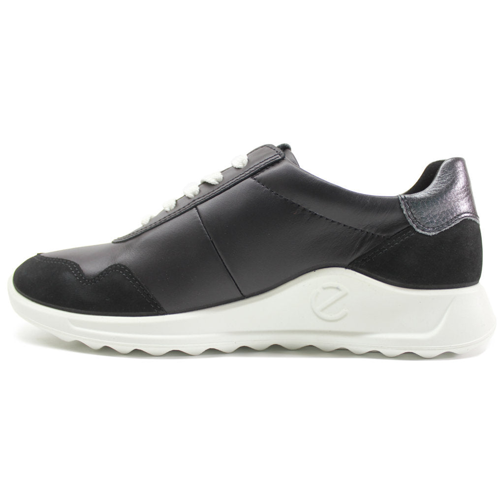 Ecco Flexure Runner 292453 Full Grain Leather Womens Trainers#color_black black silver heavy