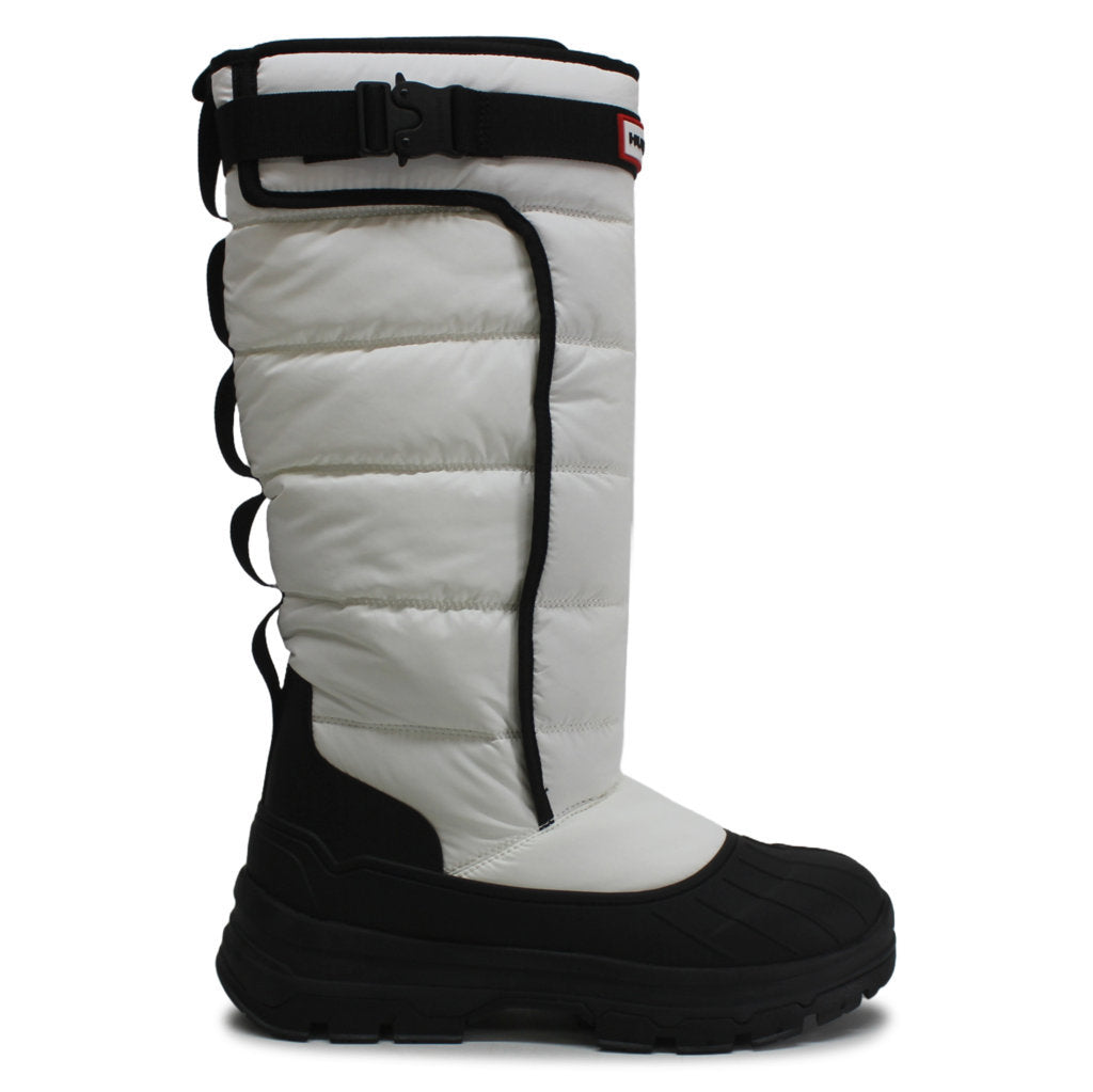 Hunter Tall Buckle Snow Synthetic Textile Womens Boots#color_white black