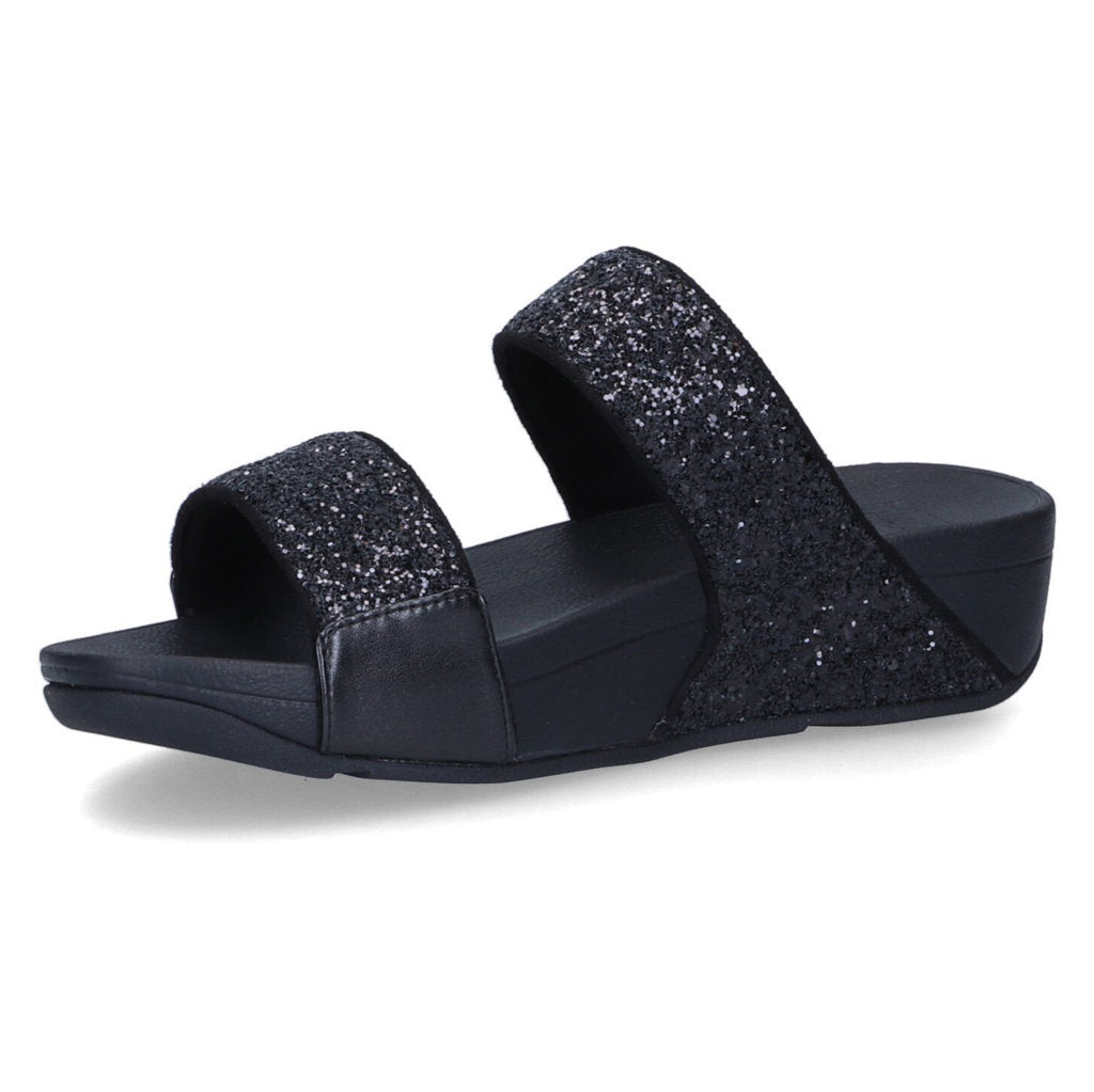 FitFlop Lulu Glitter Slides Synthetic Womens Sandals#color_black glitter