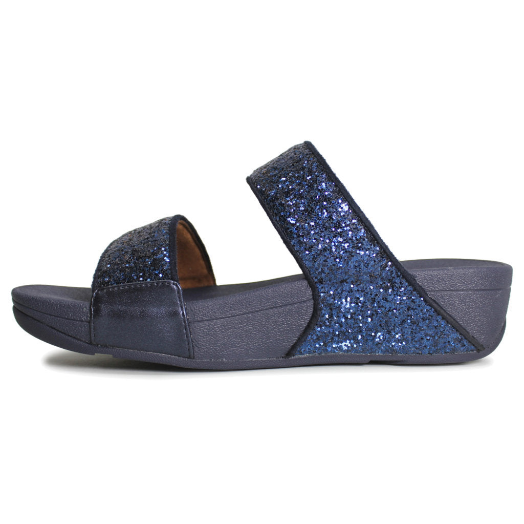 FitFlop Lulu Glitter Slides Synthetic Womens Sandals#color_midnight navy