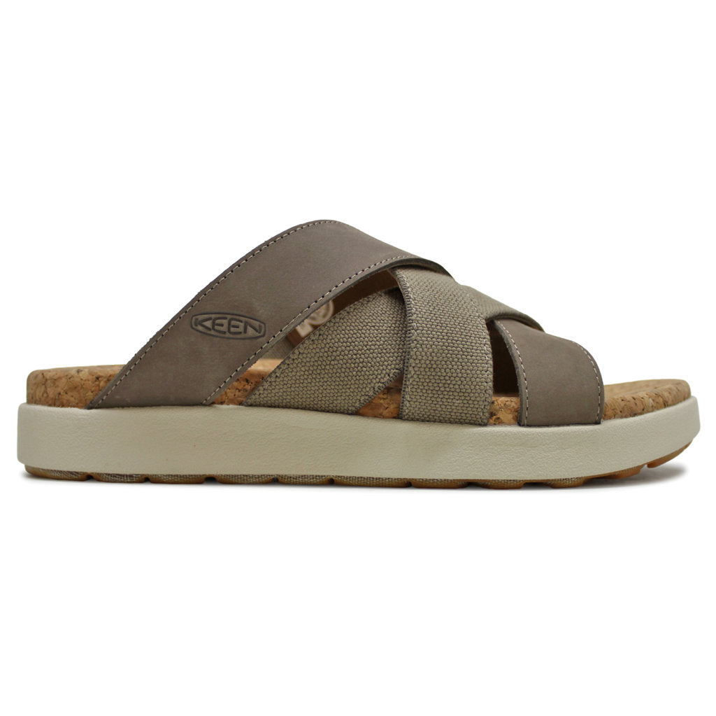 Keen Elle Mixed Slide Leather Textile Womens Sandals#color_brindle birch