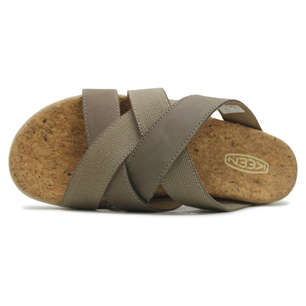 Keen Elle Mixed Slide Leather Textile Womens Sandals#color_brindle birch