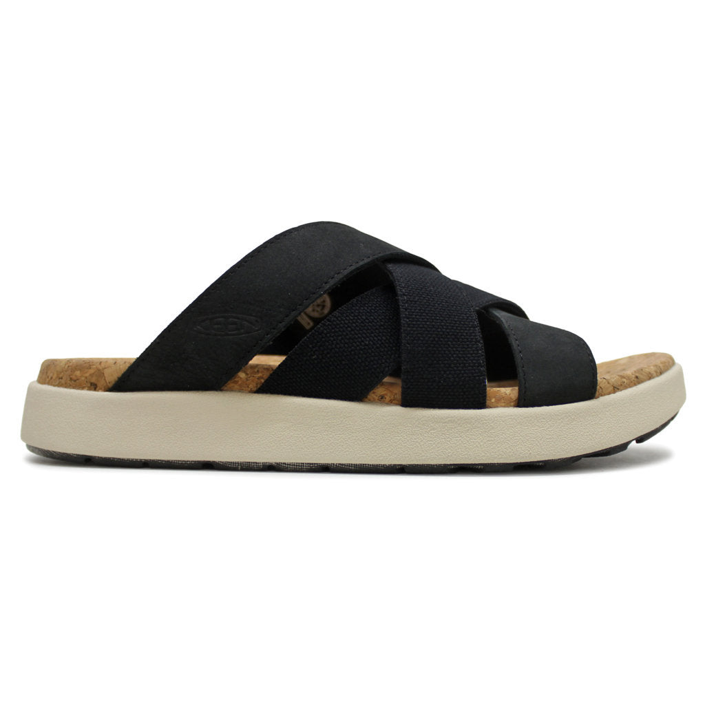 Keen Elle Mixed Slide Leather Textile Womens Sandals#color_black birch